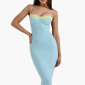 Aiza Ocean Blue Mesh Corset Maxi Dress